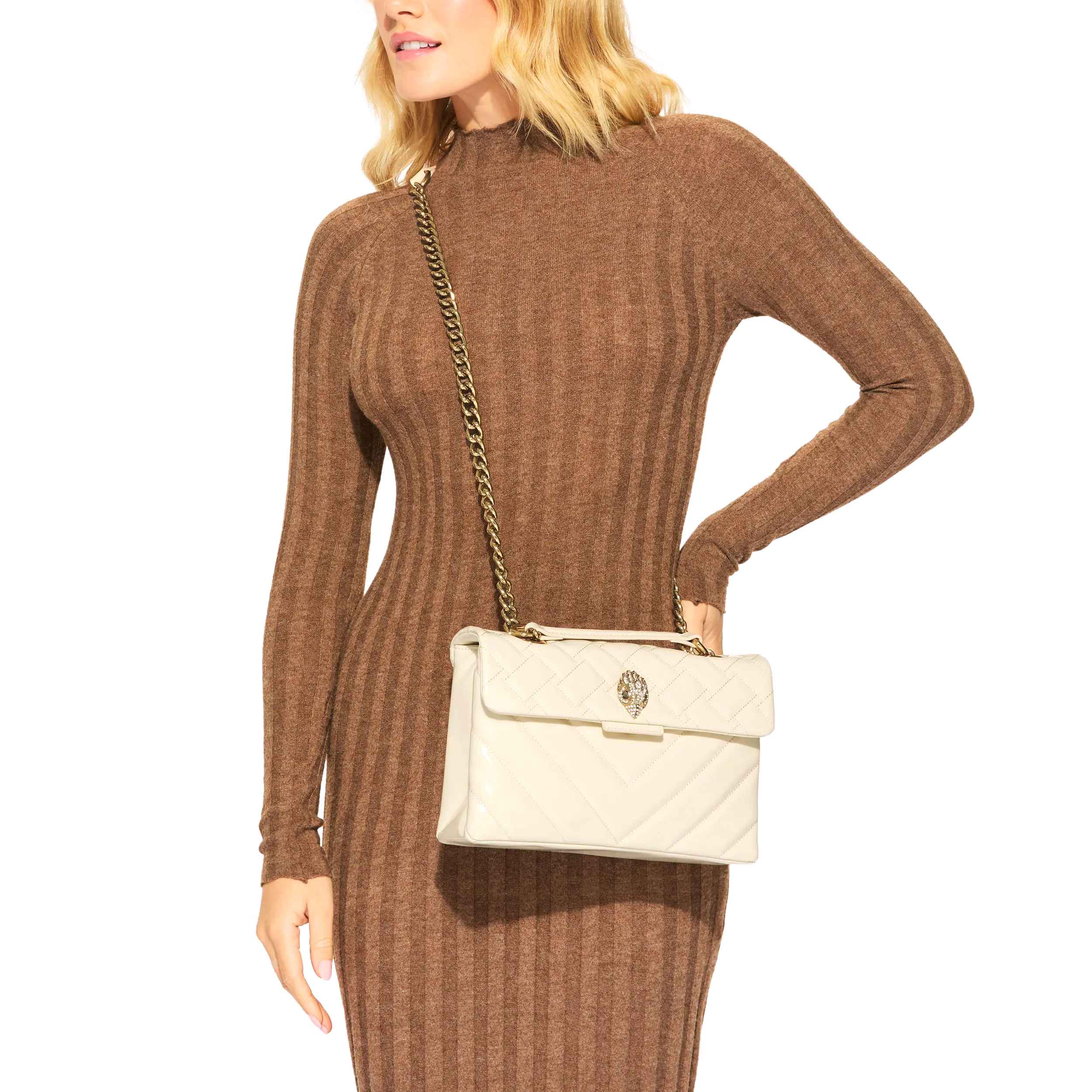 KURT GEIGER LEATHER KENSINGTON BAG CREAM PATENT - Image 6